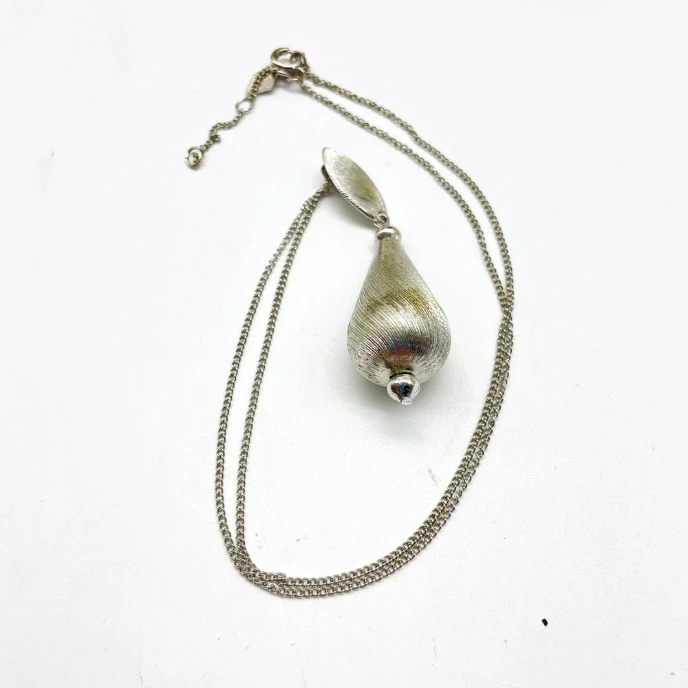 Sarah Coventry Pendant Necklace Silver Tone Faux Pearl Teardrop Signed Vintage